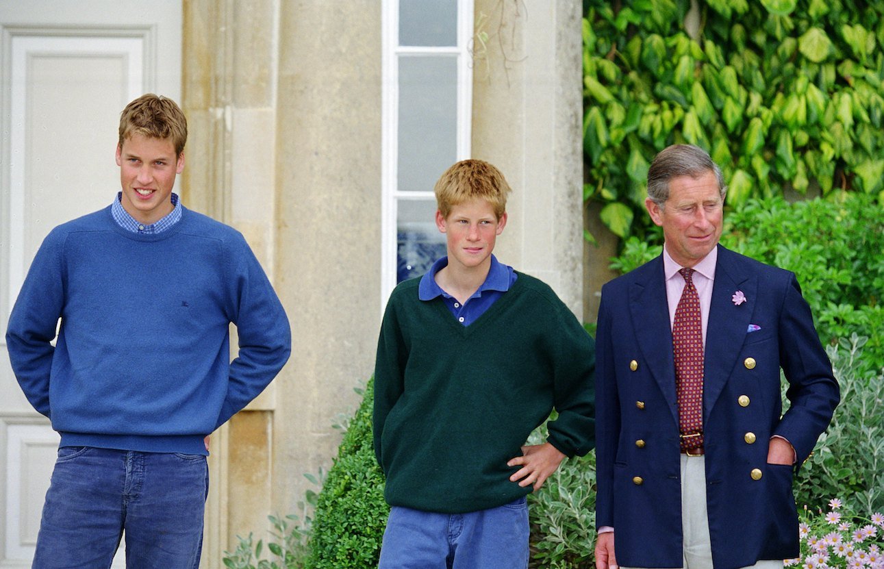 Prince William, Prince Harry, and King Charles in 1999