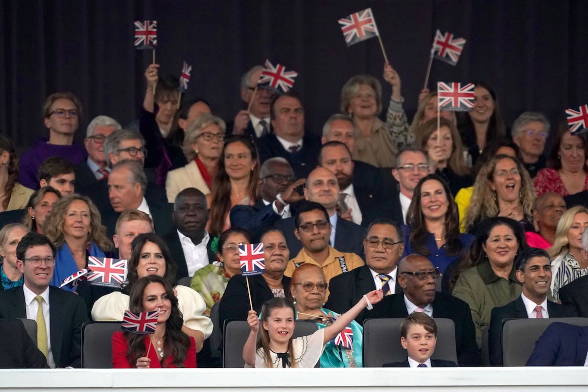 Princess Charlotte (front, center) and other royals and friends at King Charles' coronation concert in May 2023