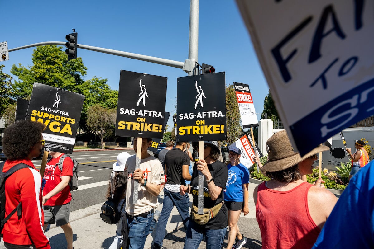 Members of SAG-AFTRA on the picket line in Los Angeles