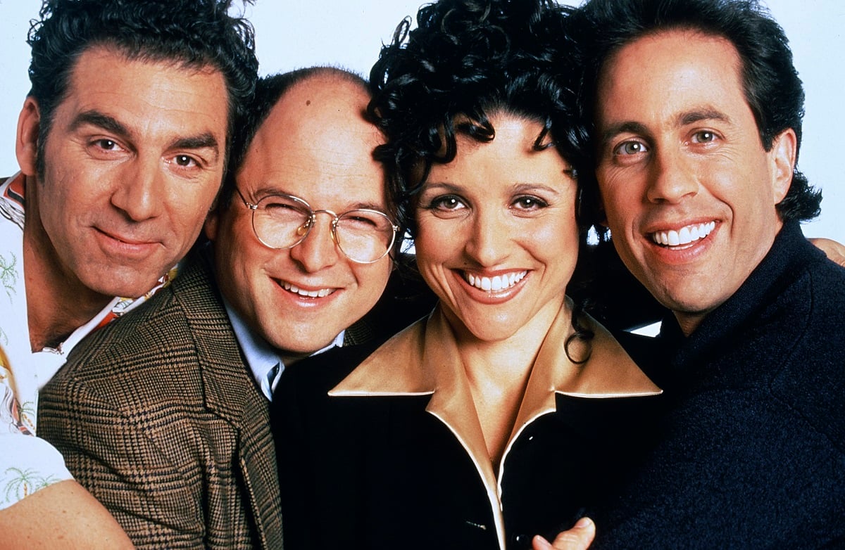 Michael Richards as Cosmo Kramer, Jason Alexander as George Costanza, Julia Louis-Dreyfus as Elaine Benes, Jerry Seinfeld as Jerry Seinfeld in a promotional photo for 'Seinfeld'; Jerry Seinfeld recently teased a reboot of the famed series.