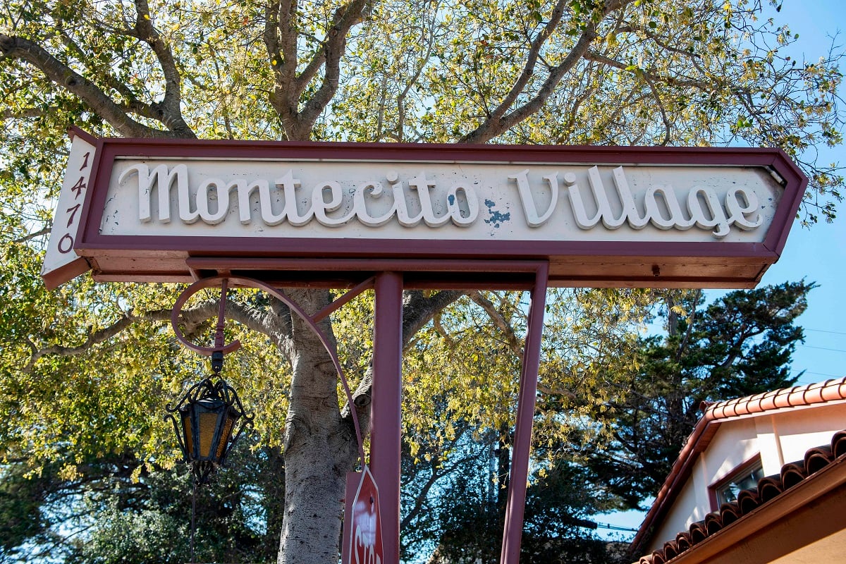 View of the Montecito Village sign, in Montecito, California