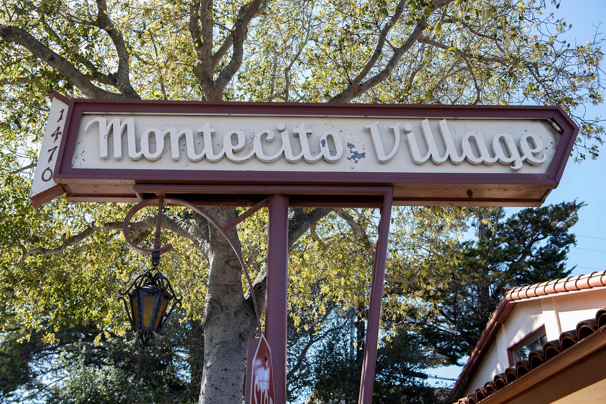 View of the Montecito Village sign, in Montecito, California