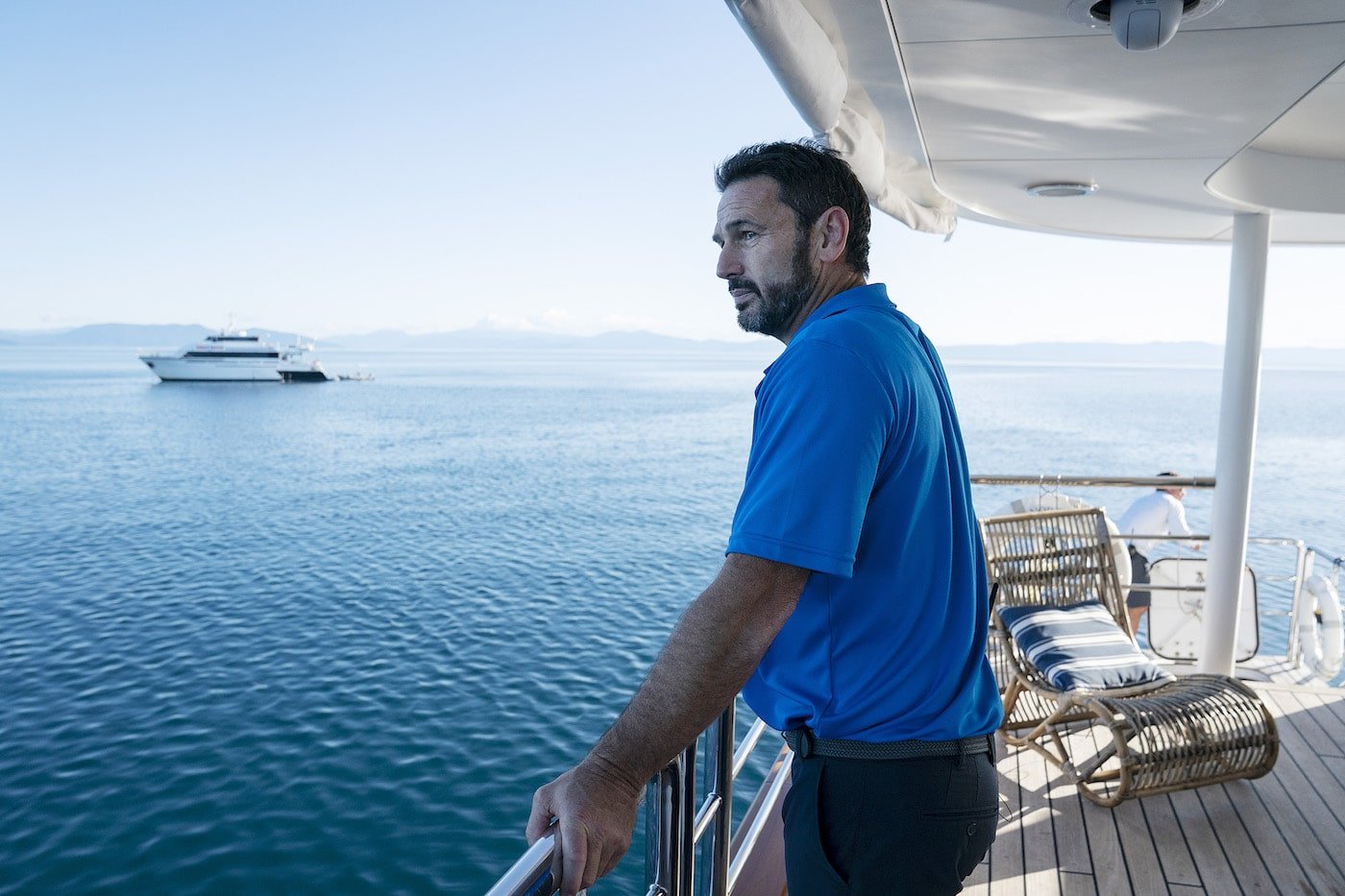 Captain Jason Chambers looks out over the water on 'Below Deck Down Under'
