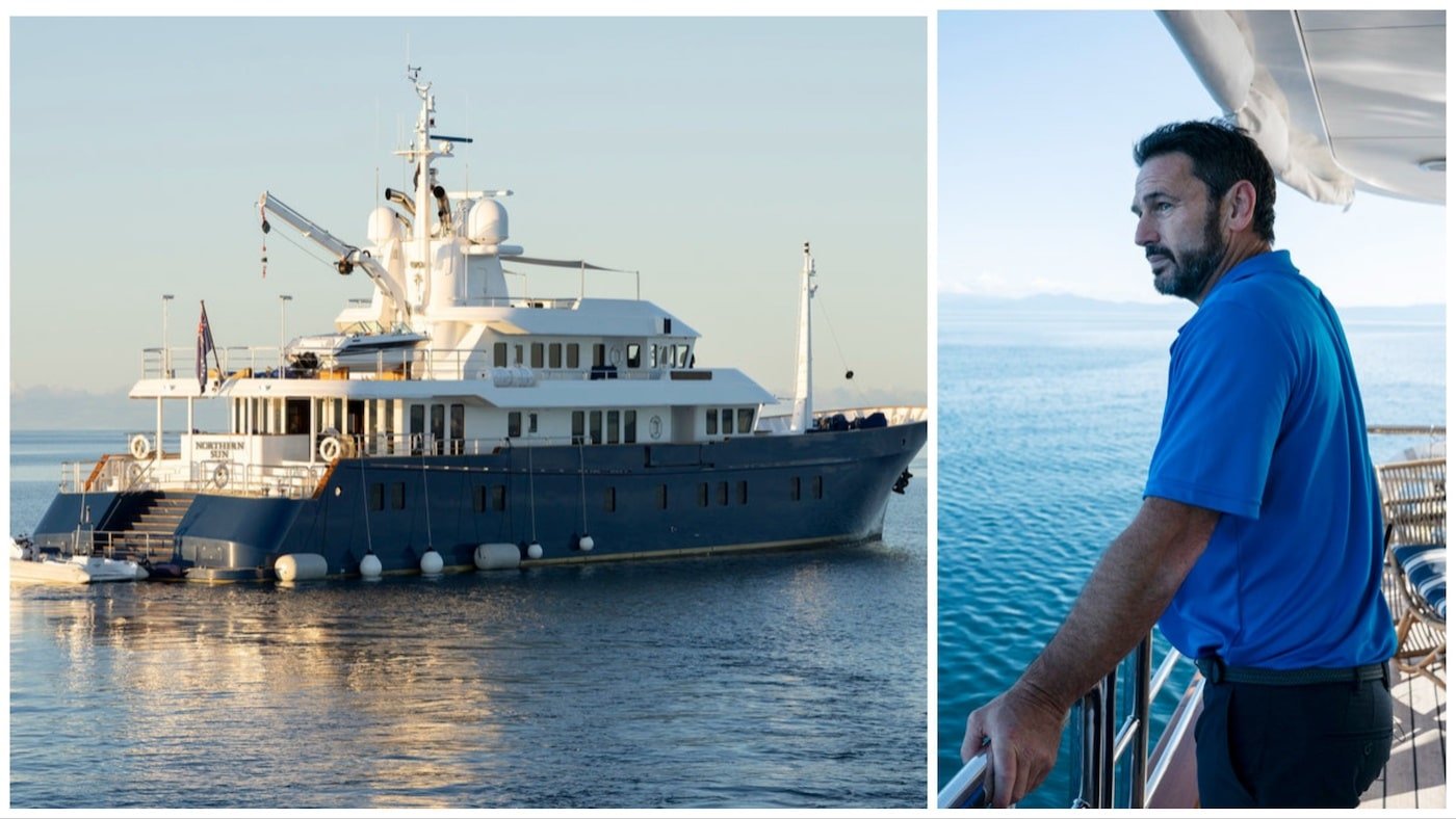 M/Y Northern Sun and Captain Jason Chambers looks over the railing on the yacht