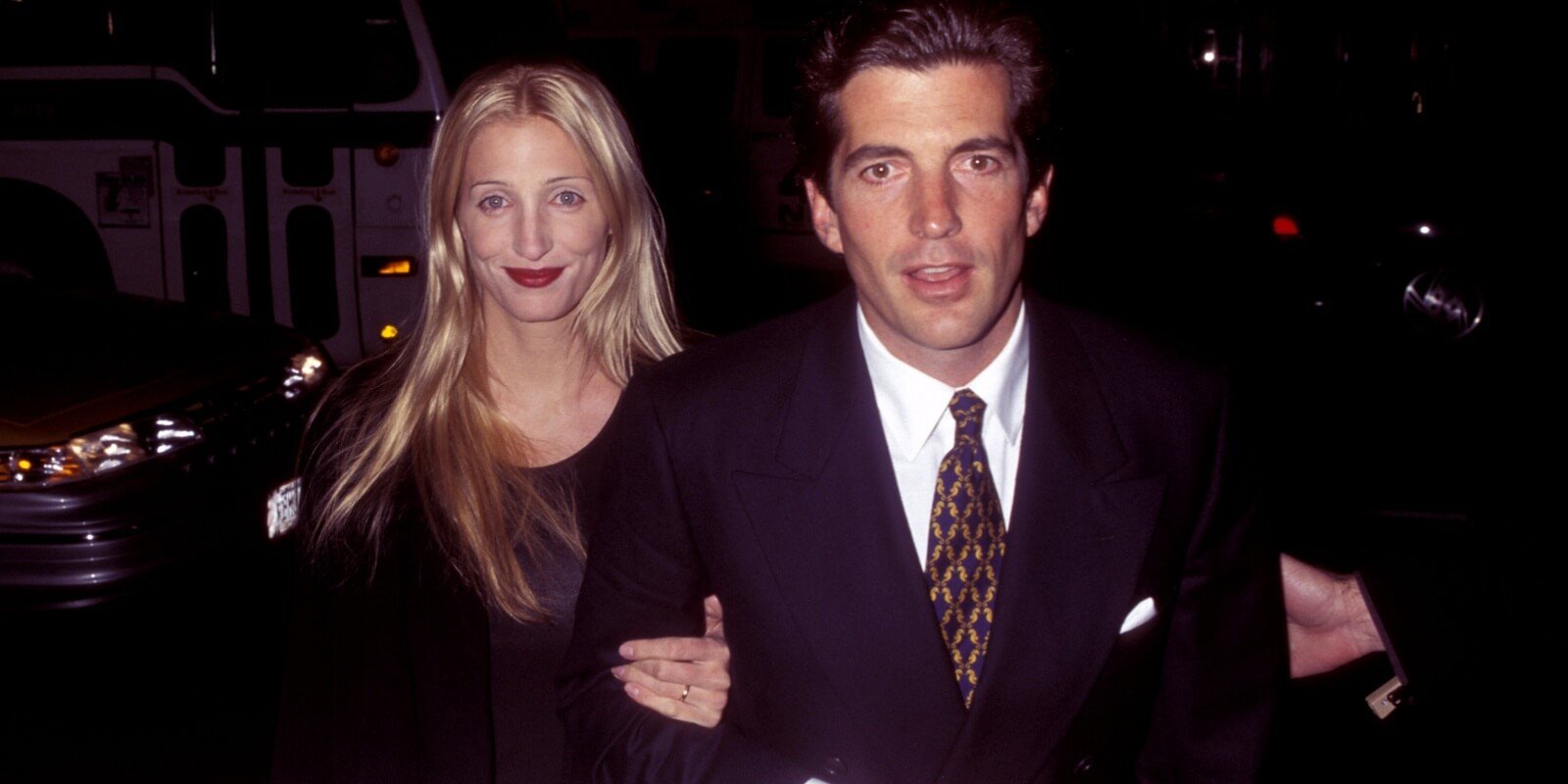 Carolyn Bessette Kennedy and John F. Kennedy Jr. at the 2nd anniversary party for 'George' Magazine.