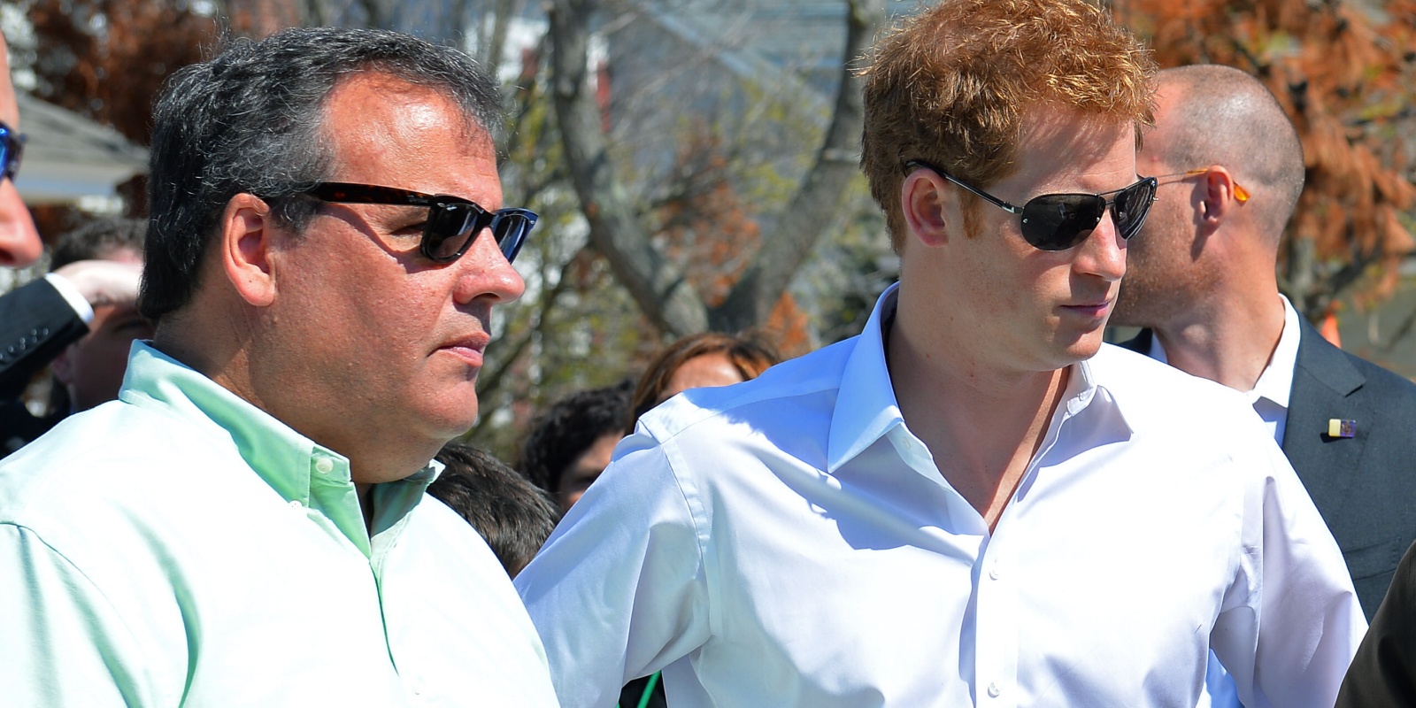 Chris Christie is photographed with Prince Harry on the New Jersey coastline after the he visited to tour the devastation from Superstorm Sandy in 2012.