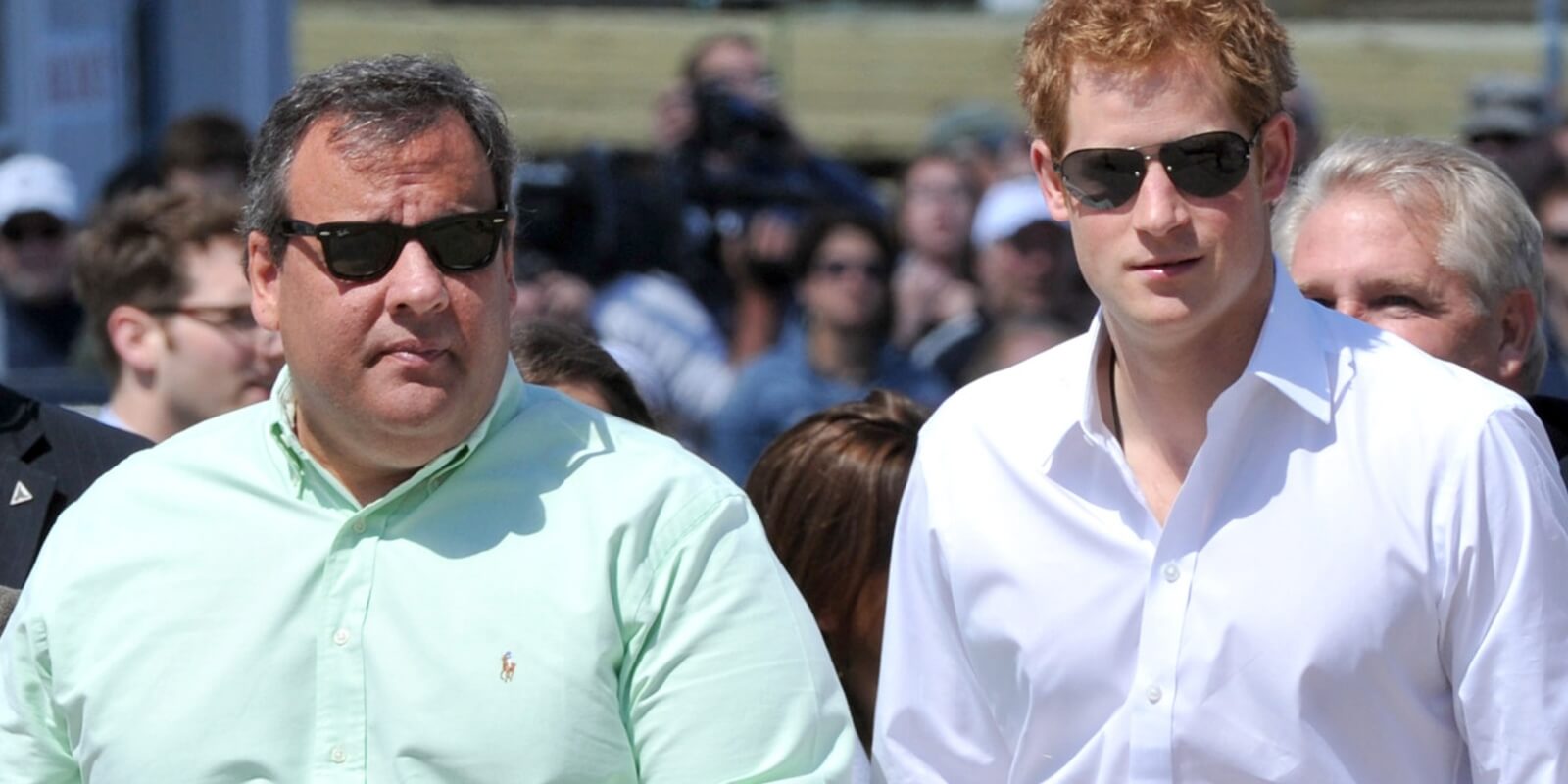 Former New Jersey Governor Chris Christie and Prince Harry tour areas devastated by Superstorm Sandy in 2012.