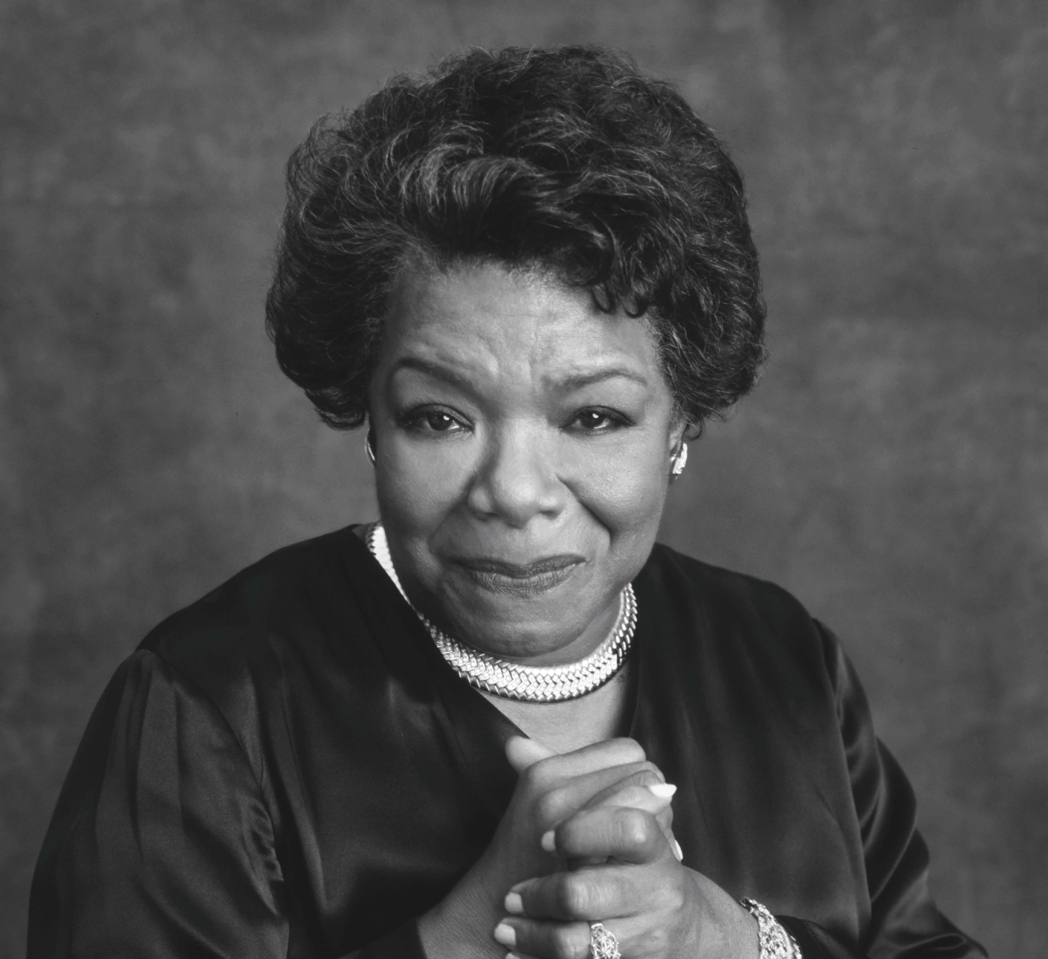 Maya Angelou in black-and-white