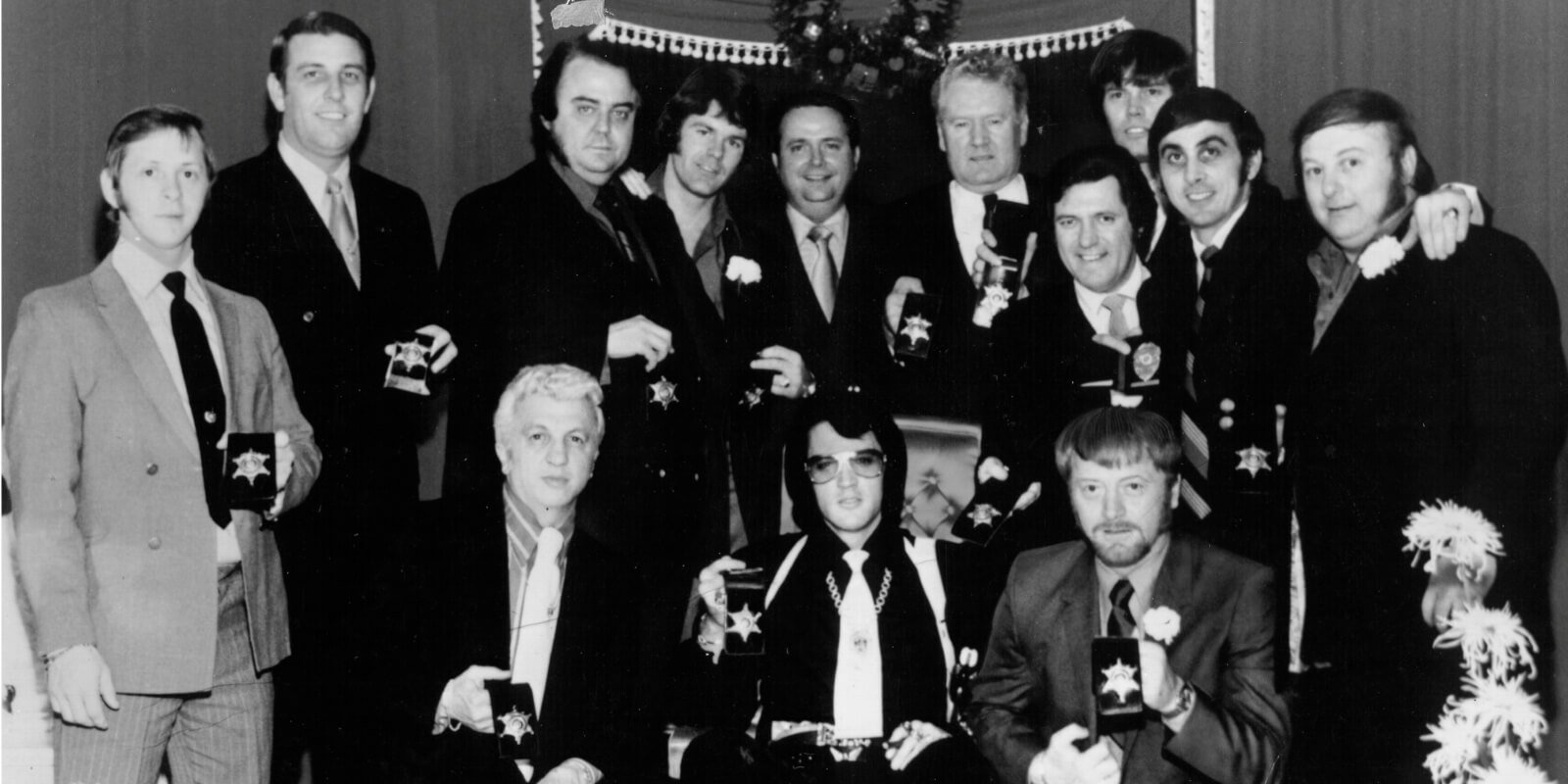 Elvis Presley and members of The Memphis Mafia pictured in 1970.