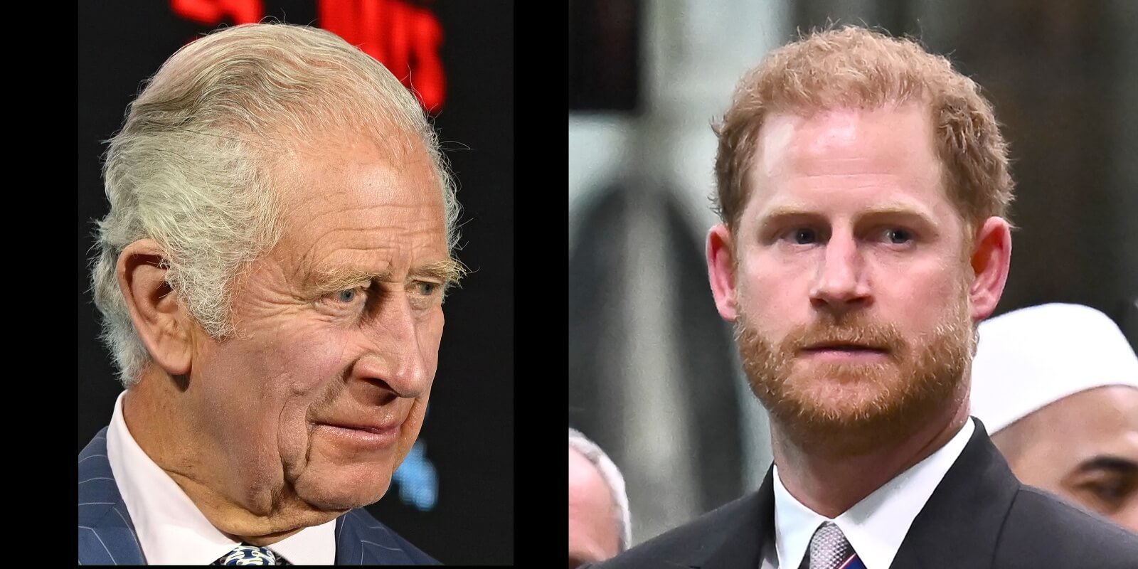 King Charles and Prince Harry in side-by-side photographs.