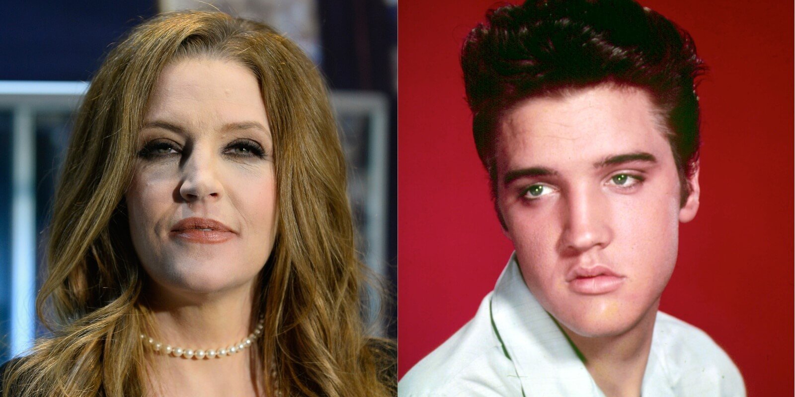 Side-by-side photographs of Lisa Marie Presley and Elvis Presley.