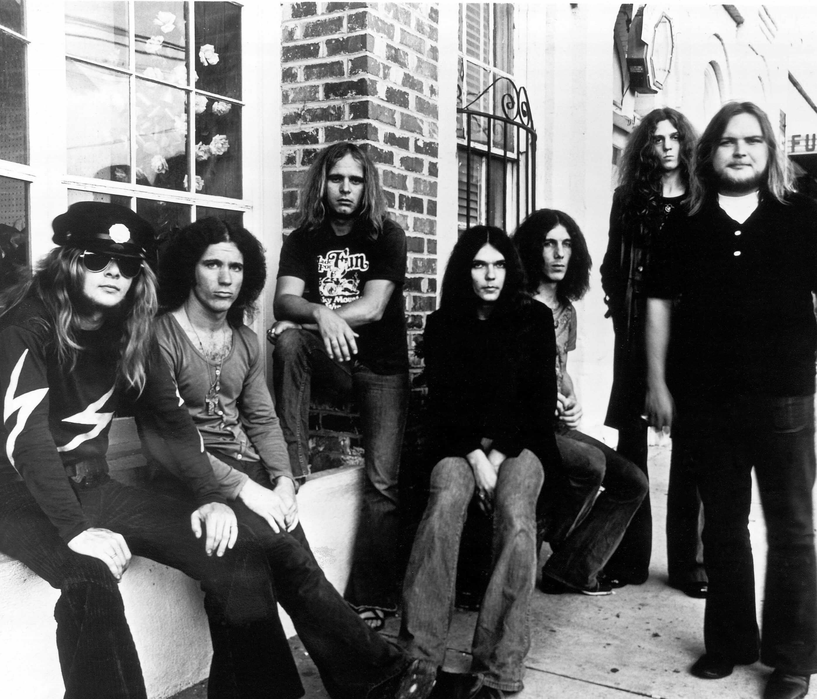 "Sweet Home Alabama" band Lynyrd Skynyrd in black-and-white
