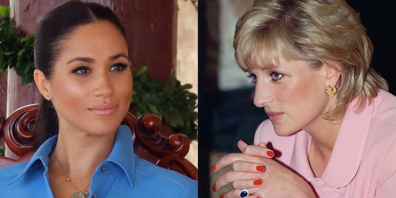 Meghan Markle and Princess Diana in side-by-side photographs.