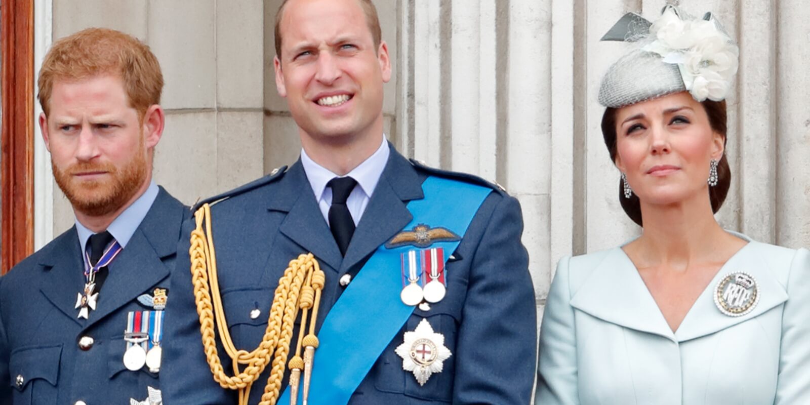 Prince Harry, Prince William and Kate Middleton on the Buckingham Palace balcony in 2018.