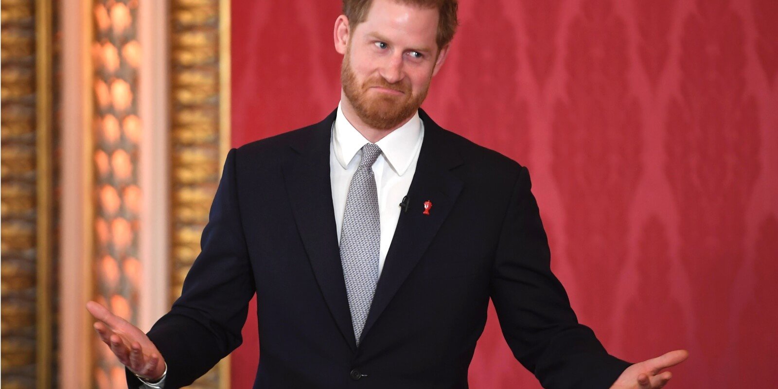 Prince Harry photographed at the Rugby League World Cup 2021 draws at Buckingham Palace on January 16, 2020 in London, England.