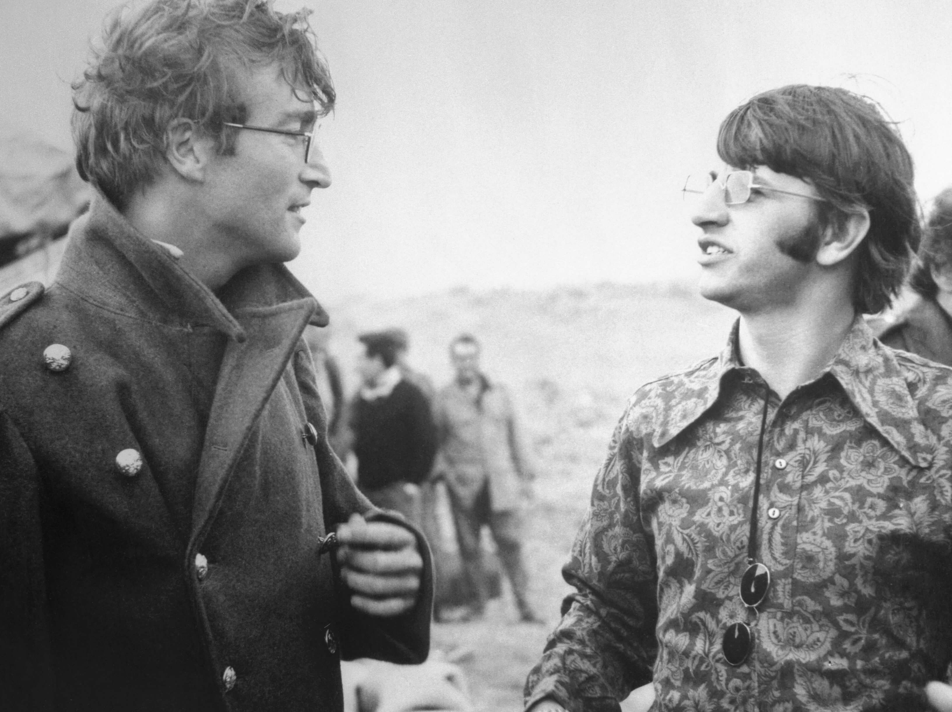 John Lennon and Ringo Starr in black-and-white