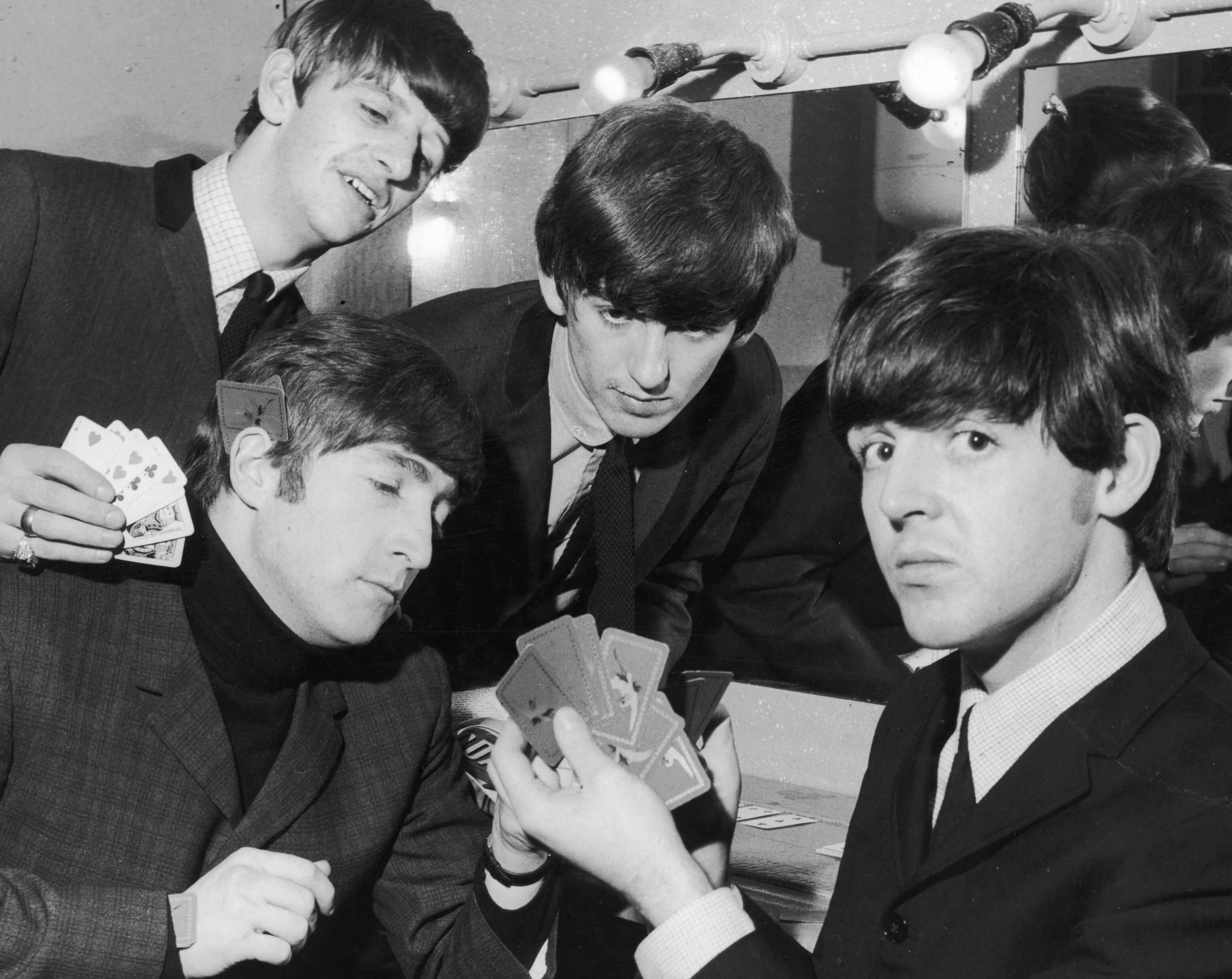 The Beatles in suits during the "Ticket to Ride" era