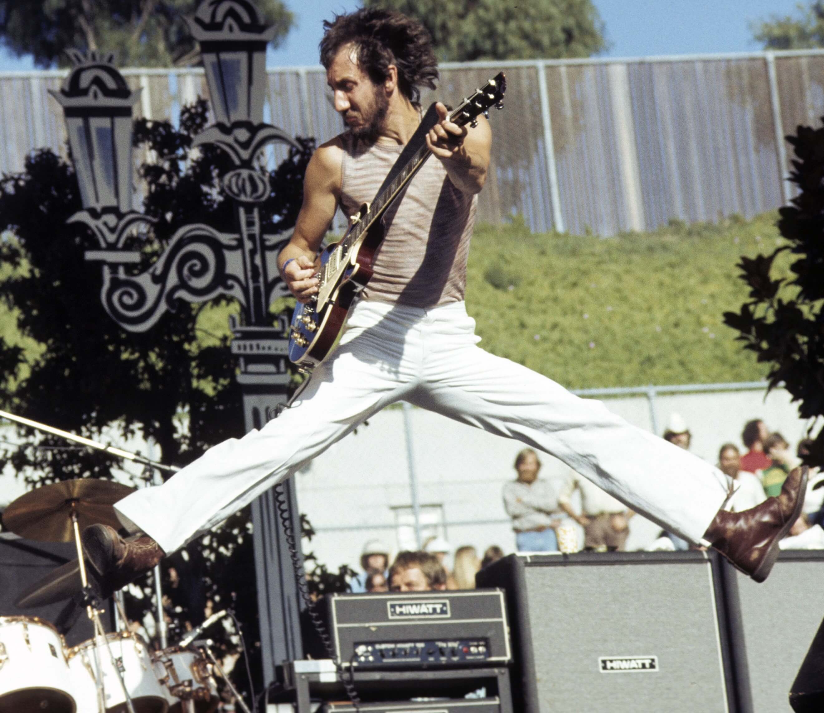 The Who's Pete Townshend jumping