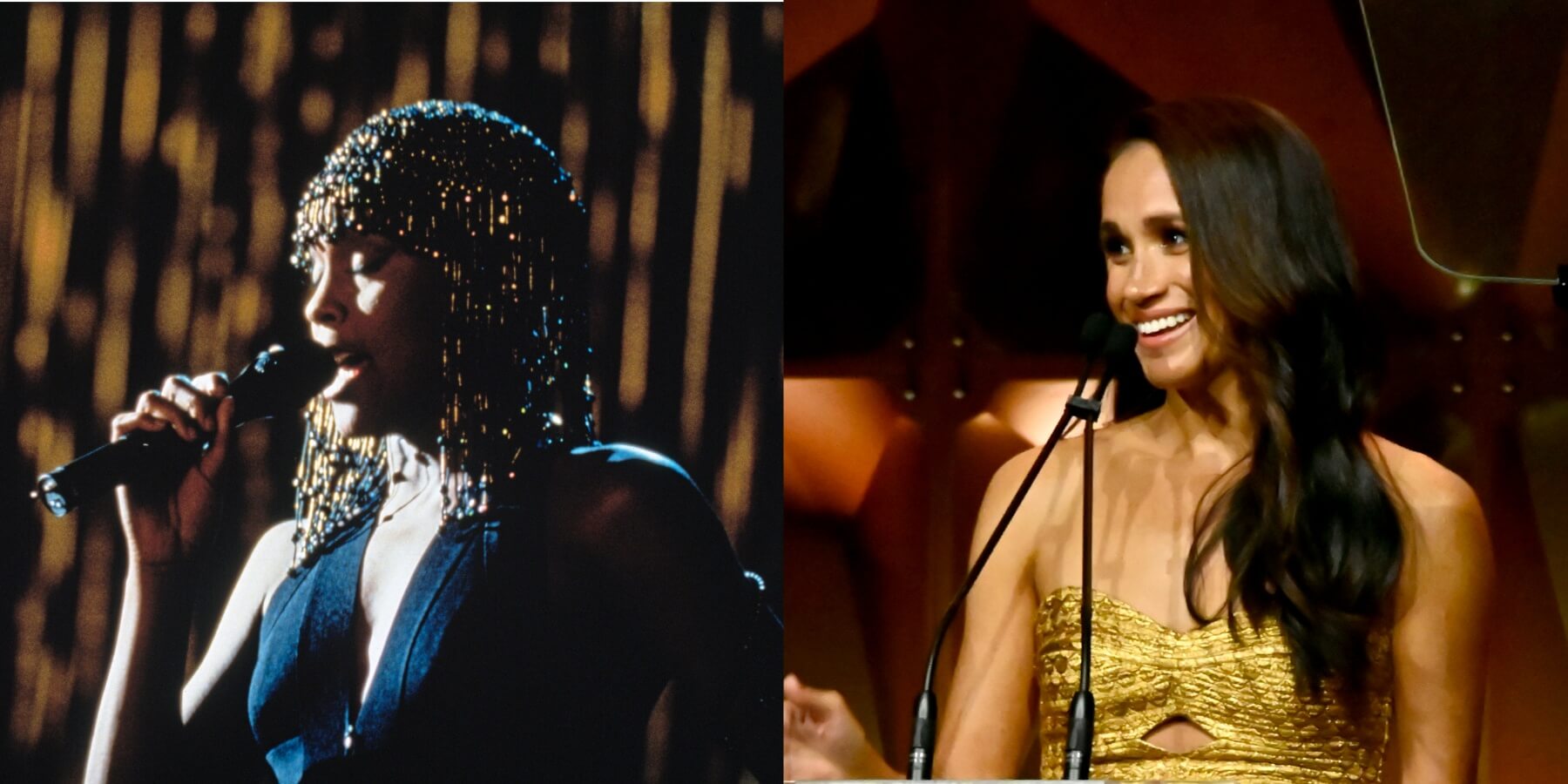 Whitney Houston and Meghan Markle in side-by-side photographs.