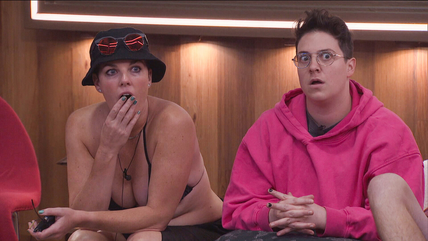 Bowie Jane and Izzy Gleicher looking surprised in 'Big Brother' Season 25