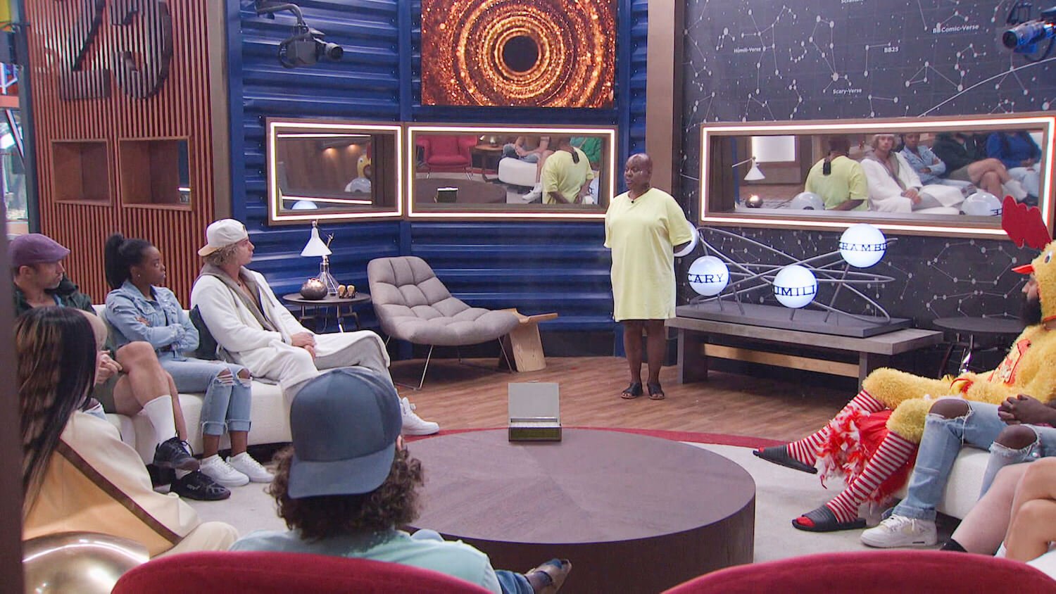 'Big Brother' Season 25 houseguests sitting and looking at Felicia Cannon