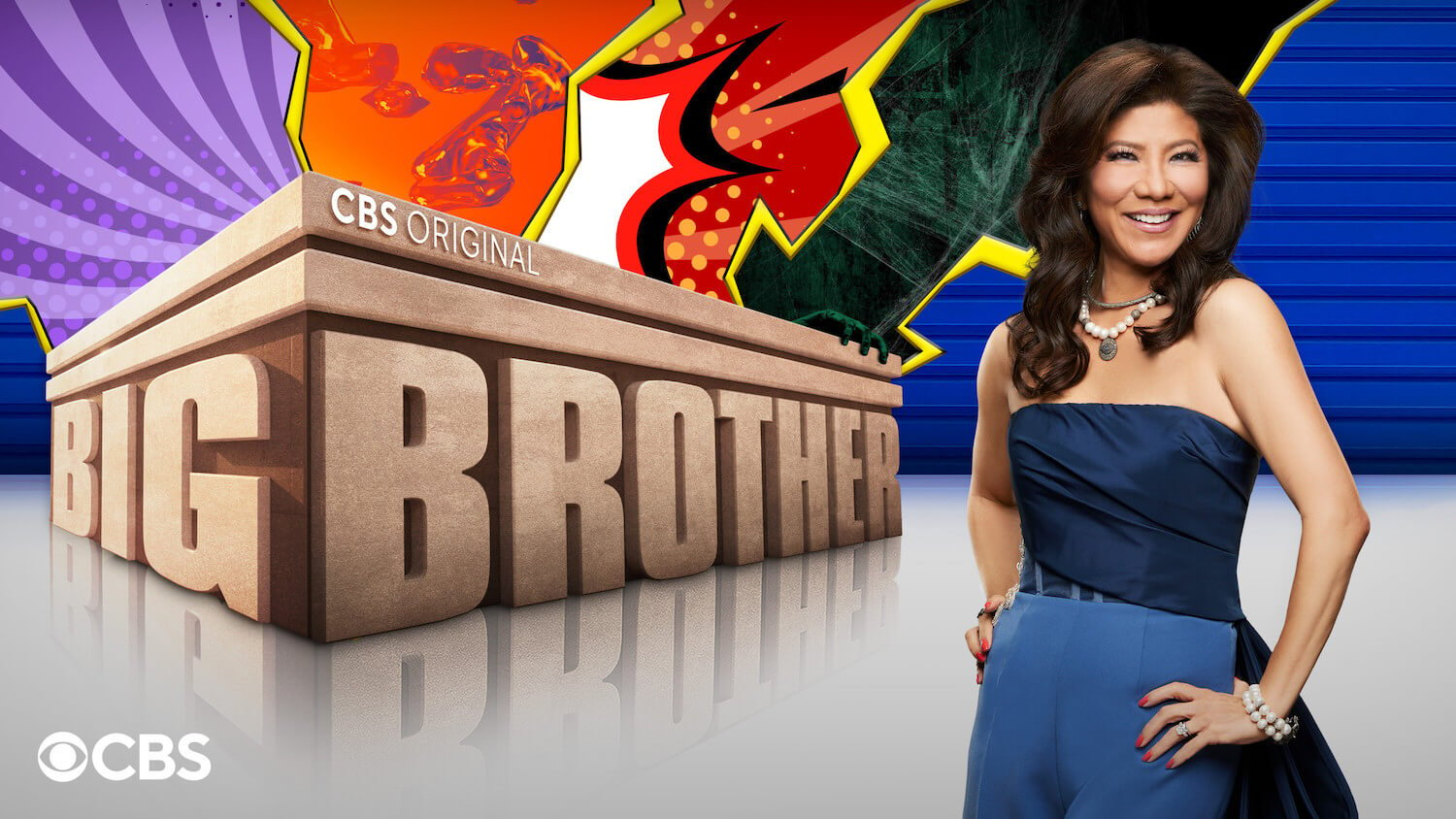 Julie Chen Moonves in front of the 'Big Brother' sign ahead of season 25