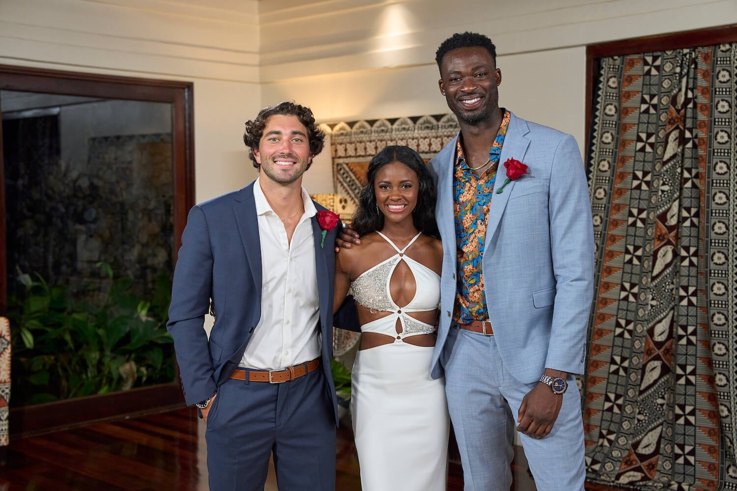 'The Bachelorette' 2023 star Charity Lawson posing with her 2 men in the finale, Joey Graziadei and Dotun Olubeko