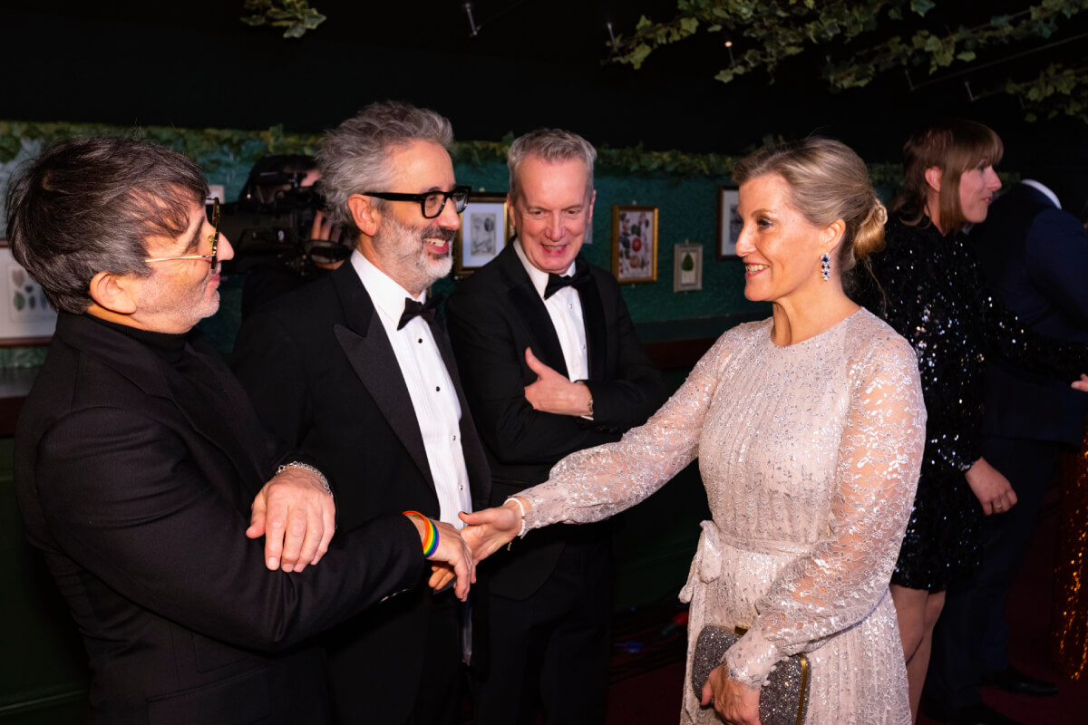 Sophie, then Countess of Wessex, now Duchess of Edinburgh, meets Ian Broudie, David Baddiel and Frank Skinner at the Royal Variety Performance at the Royal Albert Hall in London