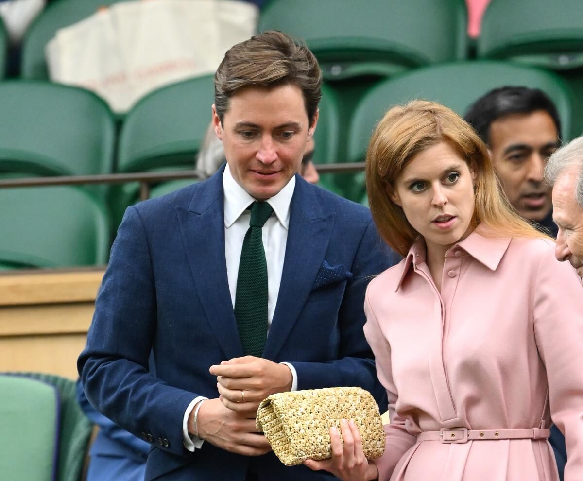 Edoardo Mozzi and Princess Beatrice taking their seats as they attend day 12 of the Wimbledon Tennis Championships