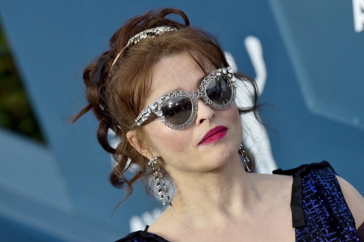 Helena Bonham-Carter at the 26th Annual Screen Actors Guild Awards wearing shades and a dress.