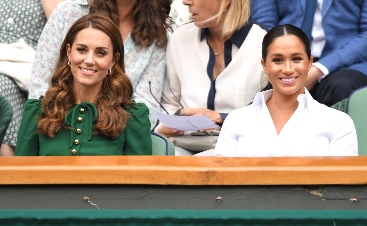 Kate Middleton and Meghan Markle in the Royal Box together during day 12 of 2019 Wimbledon Tennis Championships