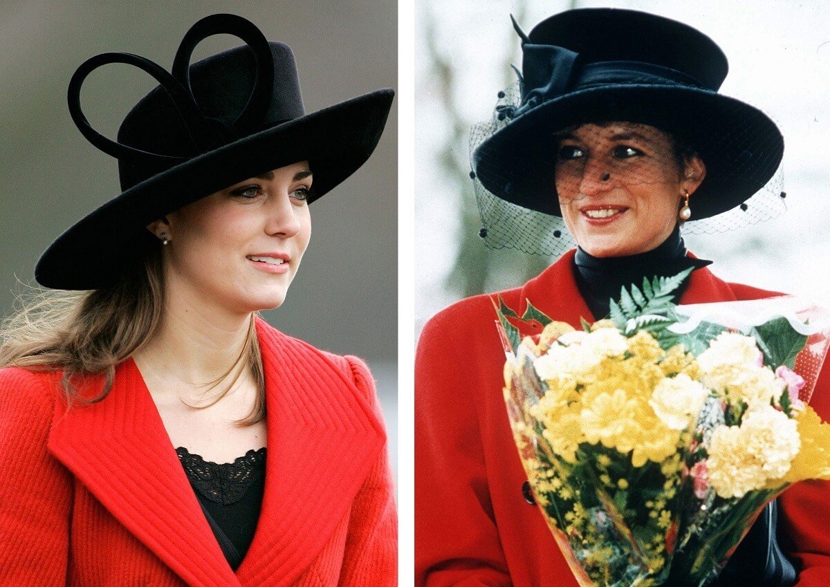 (L) Kate Middleton attends a parade in Surrey, England, (R) Princess Diana attends Christmas Day Service at Sandringham