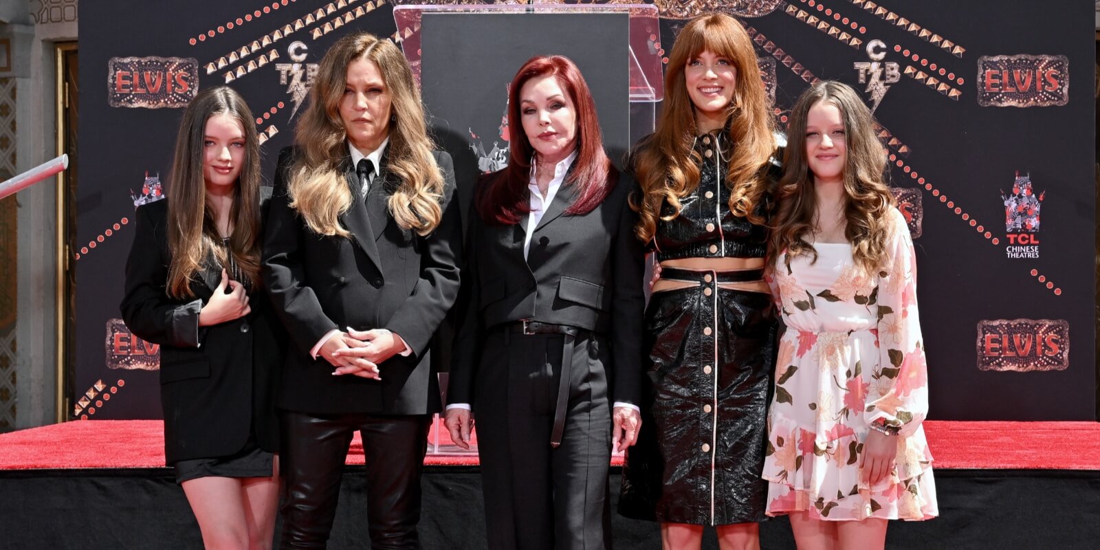 Lisa Marie Presley, Priscilla Presley, Riley Keough, Harper and Finley Lockwood celebrate the movie 'Elvis' in 2022.