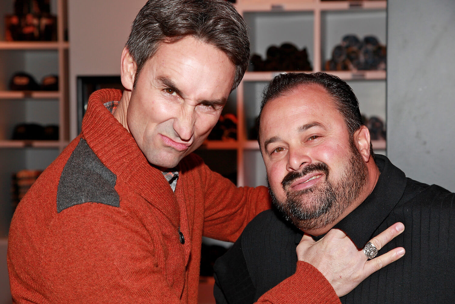 'American Pickers' star Mike Wolfe playfully putting his hands around Frank Fritz's neck