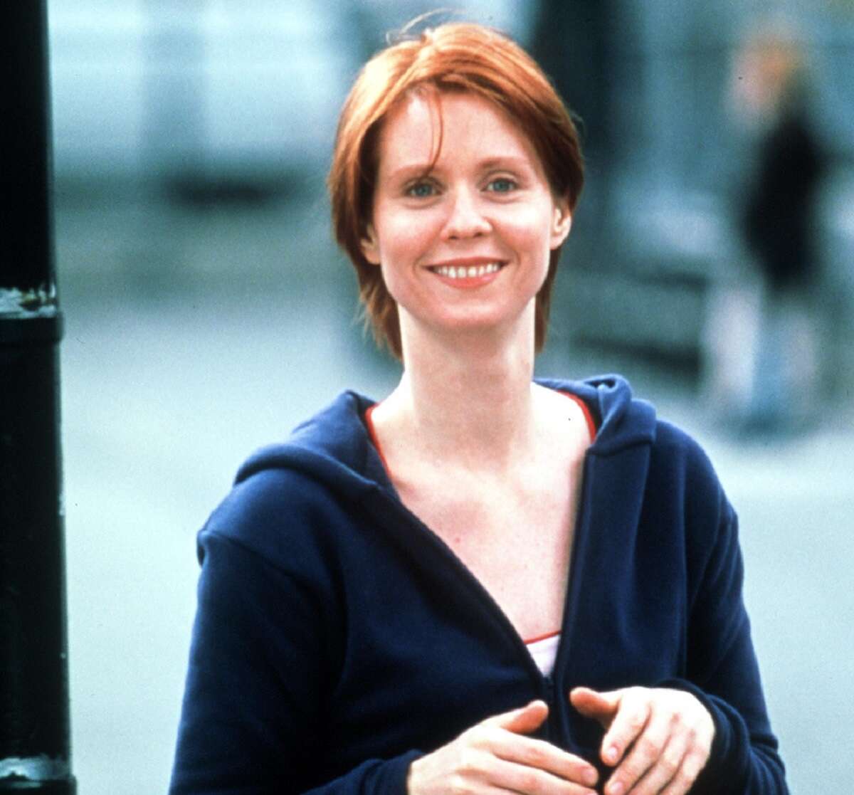 Miranda Hobbes (Cynthia Nixon) walks down a Manhattan street during the filming of 'Sex and the City'