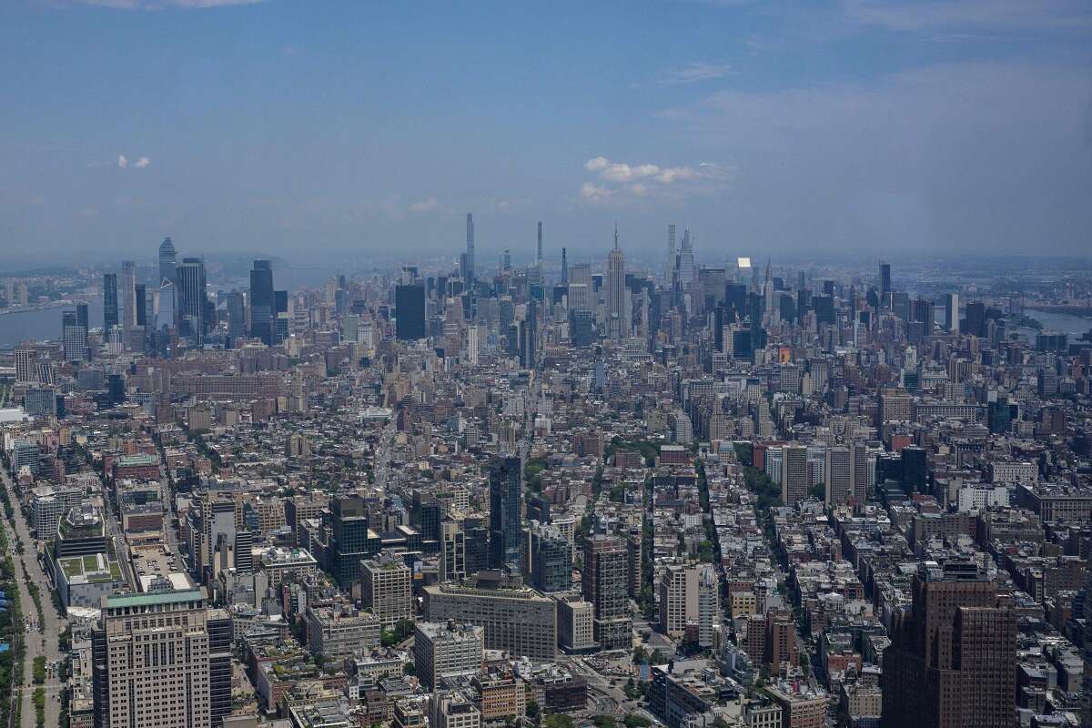 The New York City skyline is seen on July 24, 2023