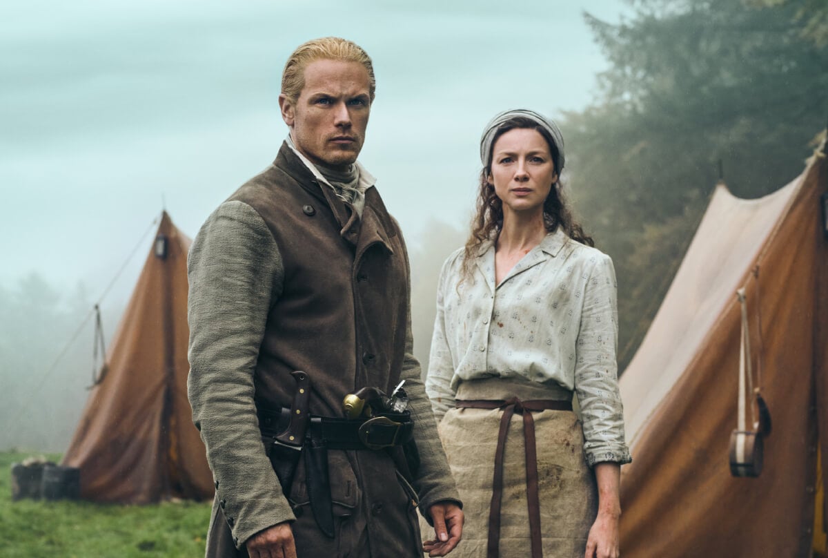 Sam Heughan and Caitriona Balfe as Jamie and Claire Fraser in an image from season 7 of ‘Outlander’