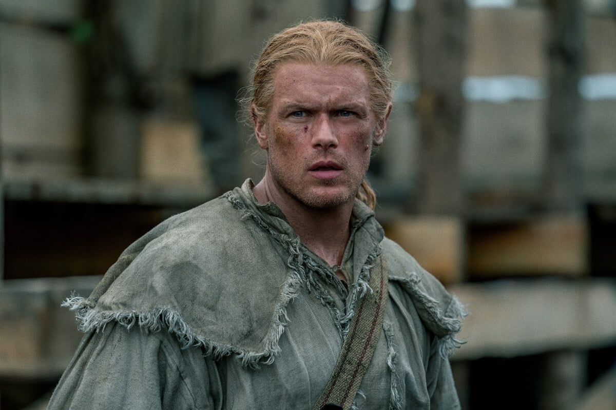 Outlander star Sam Heughan as Jamie Fraser in an image from season 7 episode 8