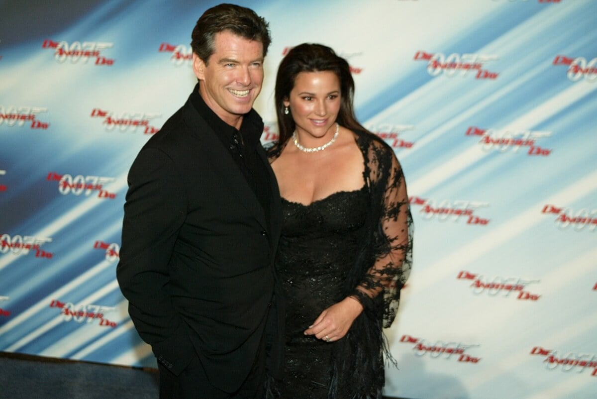 Pierce Brosnan and his wife Keely Shaye Smith taking a picture at the premiere of the James Bond film 'Die Another Day'.