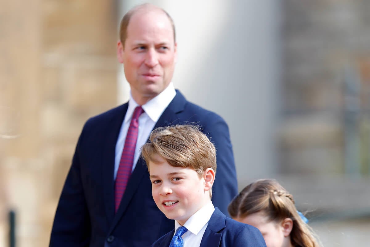 Prince George, who is, per experts, in a totally different place at the age of 10 compared to Prince William, walks with his father and sister Princess Charlotte