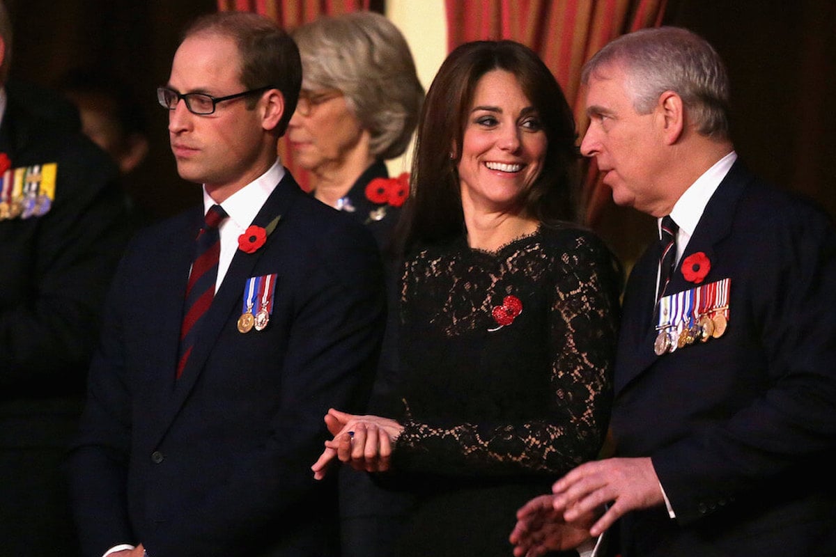 Prince William and Kate Middleton, who jeopardized their popularity and reputation carpooling with Prince Andrew to church, per a commentator, stand next to Prince Andrew