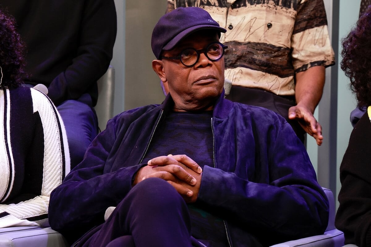 Samuel L. Jackson sitting on a chair at the SiriusXM's Town Hall.