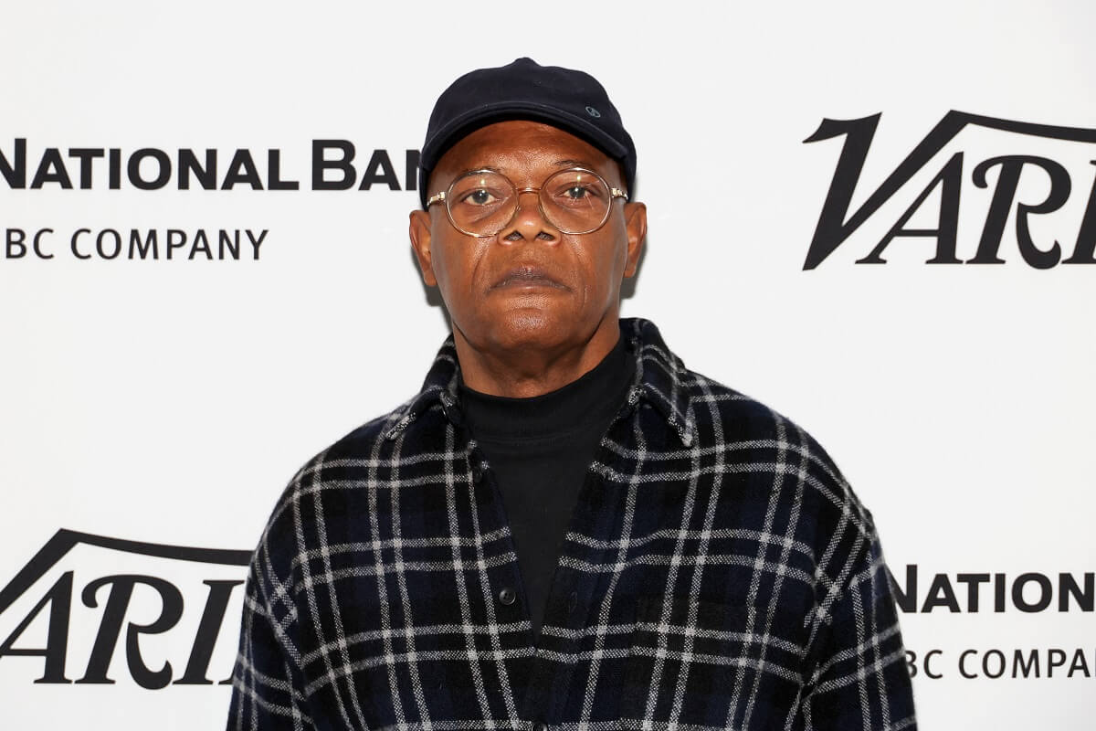 Samuel L. Jackson attending Variety's 'The Business Of Broadway' wearing a black sweater.