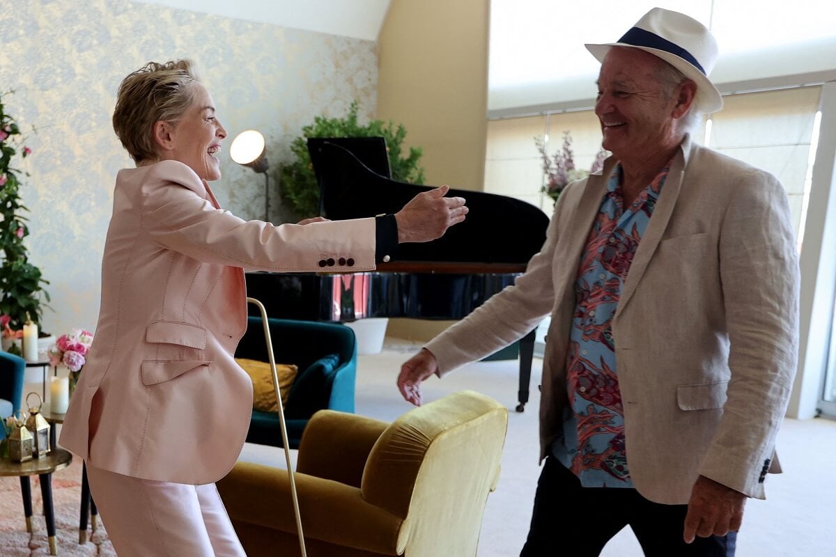 A picture of Bill Murray congratulating Sharon Stone at the 74th edition of the Cannes Film Festival in Cannes.