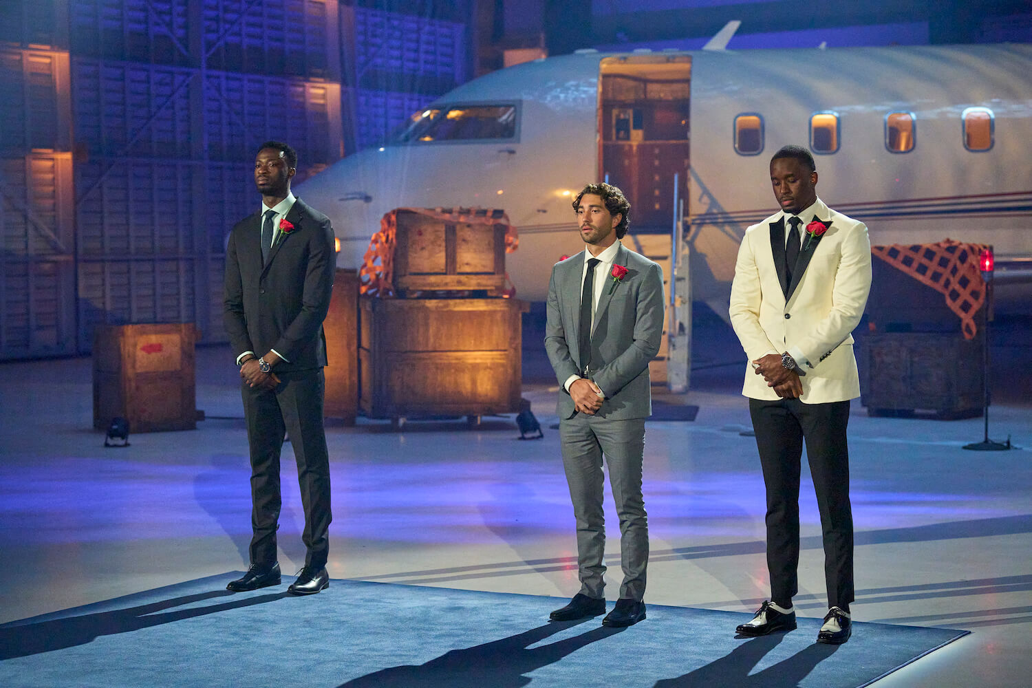 Dotun Olubeko, Joey Graziadei, and Xavier Bonner standing next to each other in 'The Bachelorette' 2023 ahead of overnights