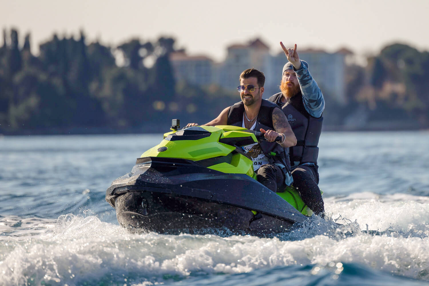 Johnny 'Bananas' Devenanzio and Wes Bergmann on a jet ski in 'The Challenge: USA' Season 2