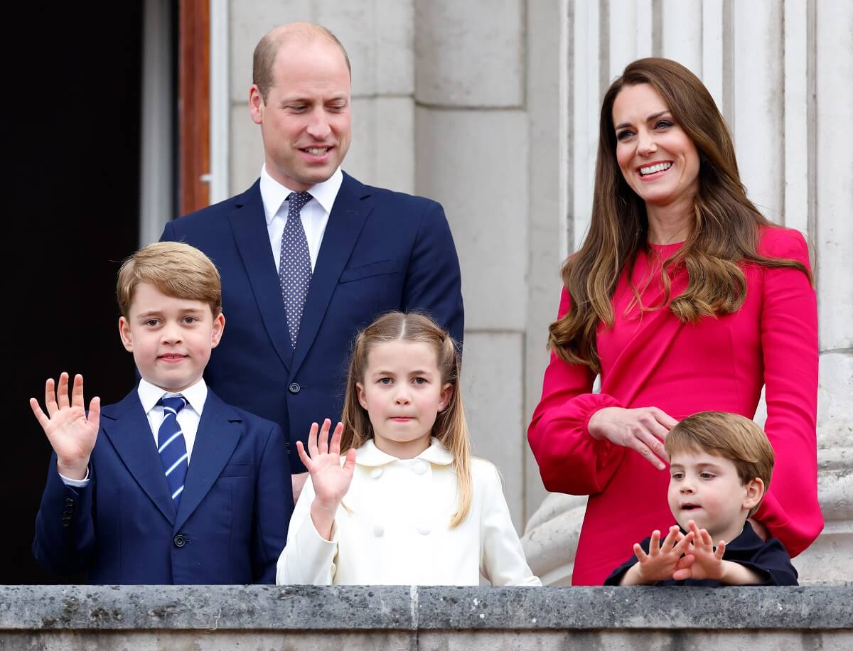 The Wales family standing on the balcony of Buckingham Palace following the Platinum Pageant