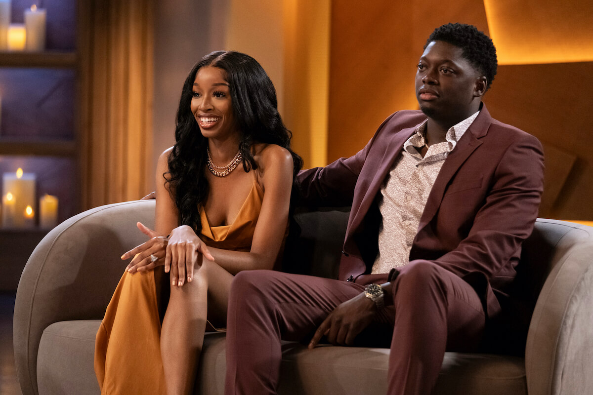 Riah and Treyon the couch at 'The Ultimatum' Season 2 reunion