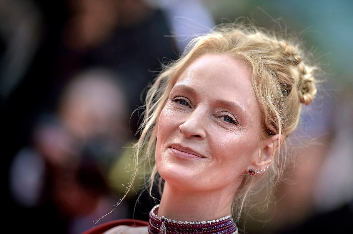 Uma Thurman on the red carpet of the movie film Jeanne du Barry.