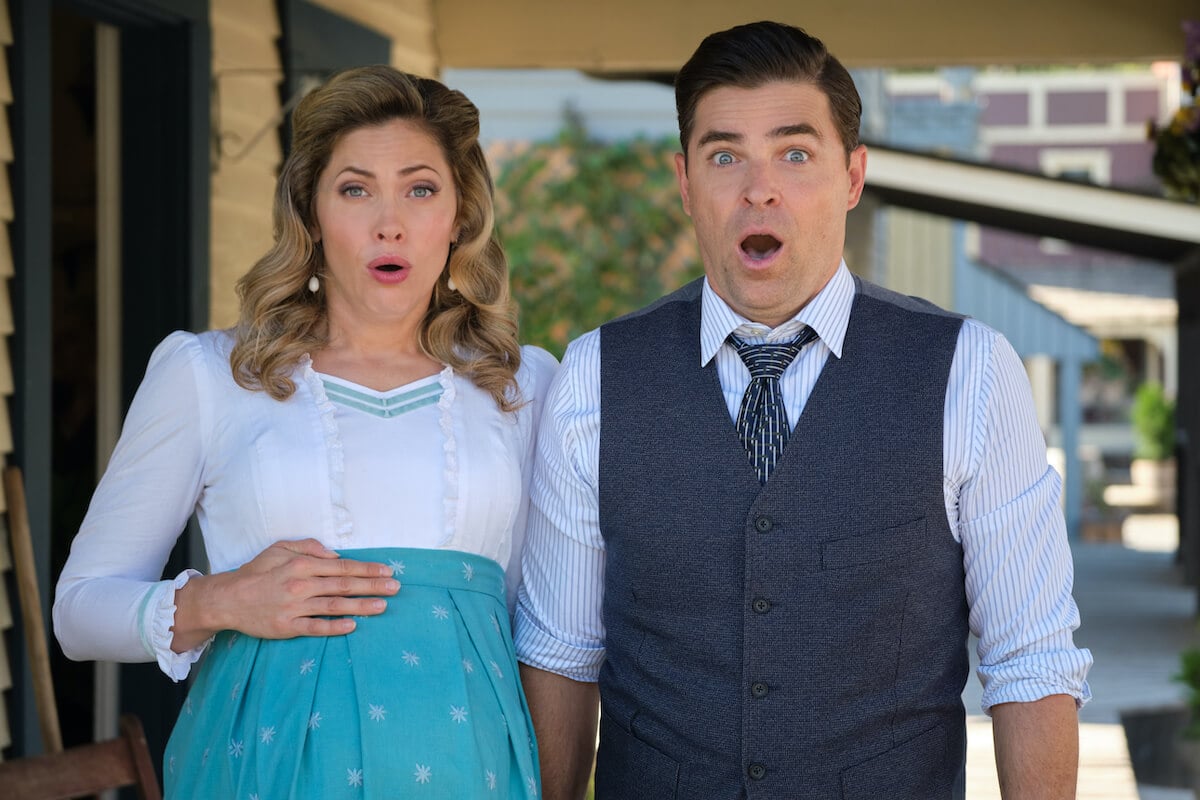 Pregnant Rosemary and Lee looking shocked in 'When Calls the Heart' Season 10 Episode 4